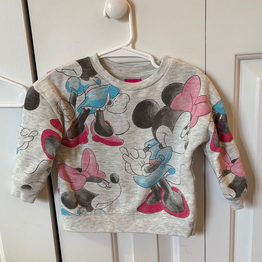 Disney Minnie Mouse Kids Sweatshirt - Gray with Pink and Blue Highlights